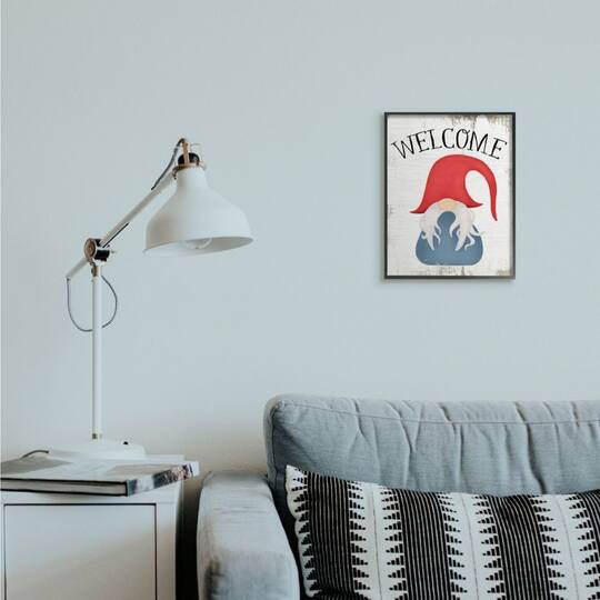 Stupell Industries Welcome Gnome Mythical Garden Elf Pun Black Framed Wall Art